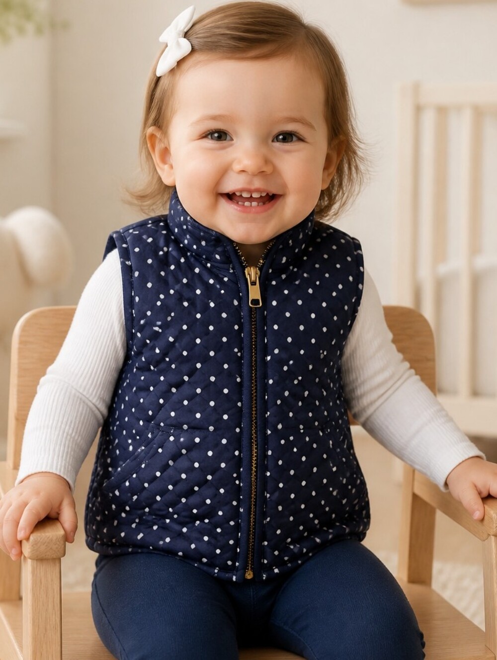 Crewcuts J Crew Girls Puffer Vest 4 5 Navy Polka Dot Quilted Jacket Preppy Kids